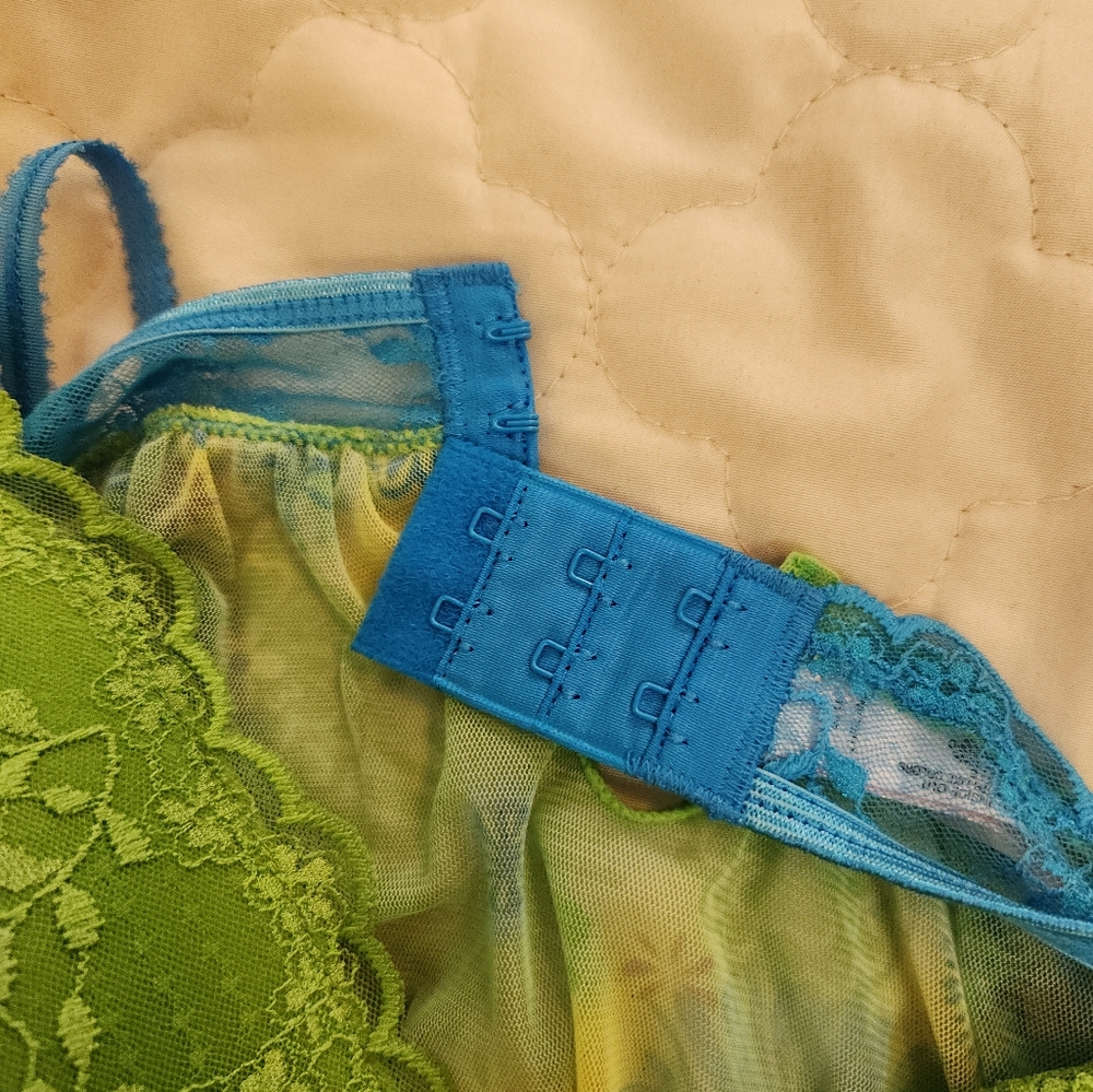 Y2K 2006 Victoria's Secret S Green & Blue Lace Sheer Babydoll Cami Chemise Top - Picture 12 of 15